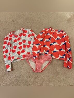 Just One You 5T Strawberry-Print Long Sleeve Rashguard Swim Set